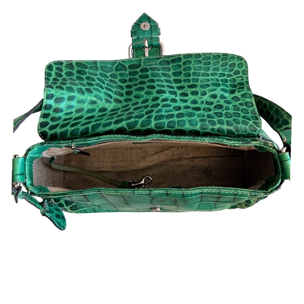 Vintage Y2K Dooney and Bourke Purse Green Croc Baguette Shoulder Bag Buckle - Picture 5 of 14